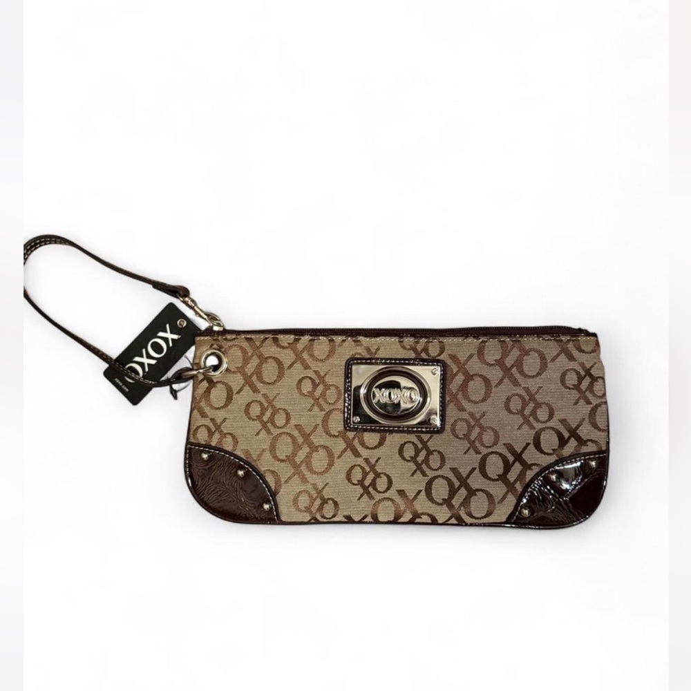 XOXO Logo Pattern Wristlet in Brown and Tan . Y2K style NWT